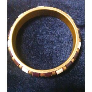 Vintage Bovine And Brass Bangle Bracelet